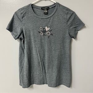 girls size xl 16 top embroidered peace love flowers gray top